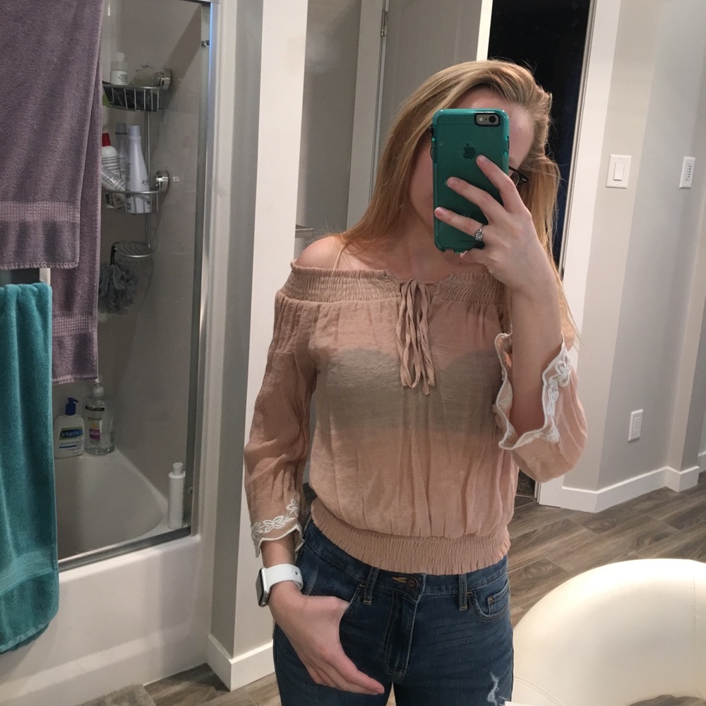 Peach off the shoulder shirt